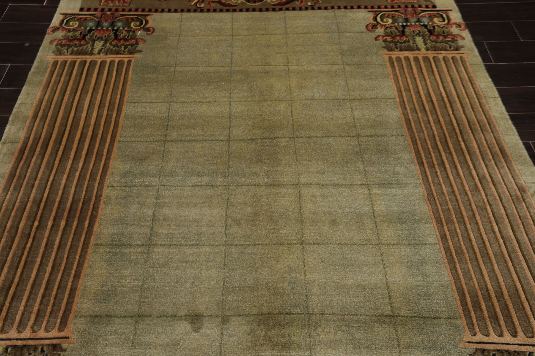 6x9 Mint, Brown, Rose Color Hand Knotted Tibetan New Zealand Wool Traditional Oriental Rug