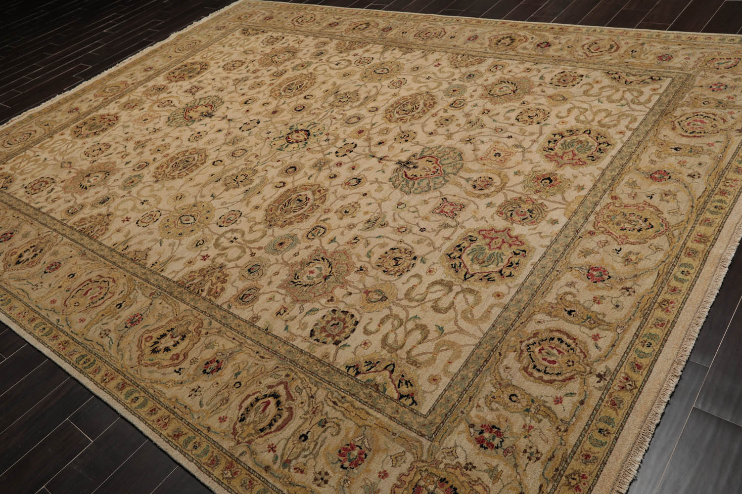 9x12 Beige, Taupe, Mustard Color Hand Knotted All-Over 100% Wool Traditional Oriental Rug