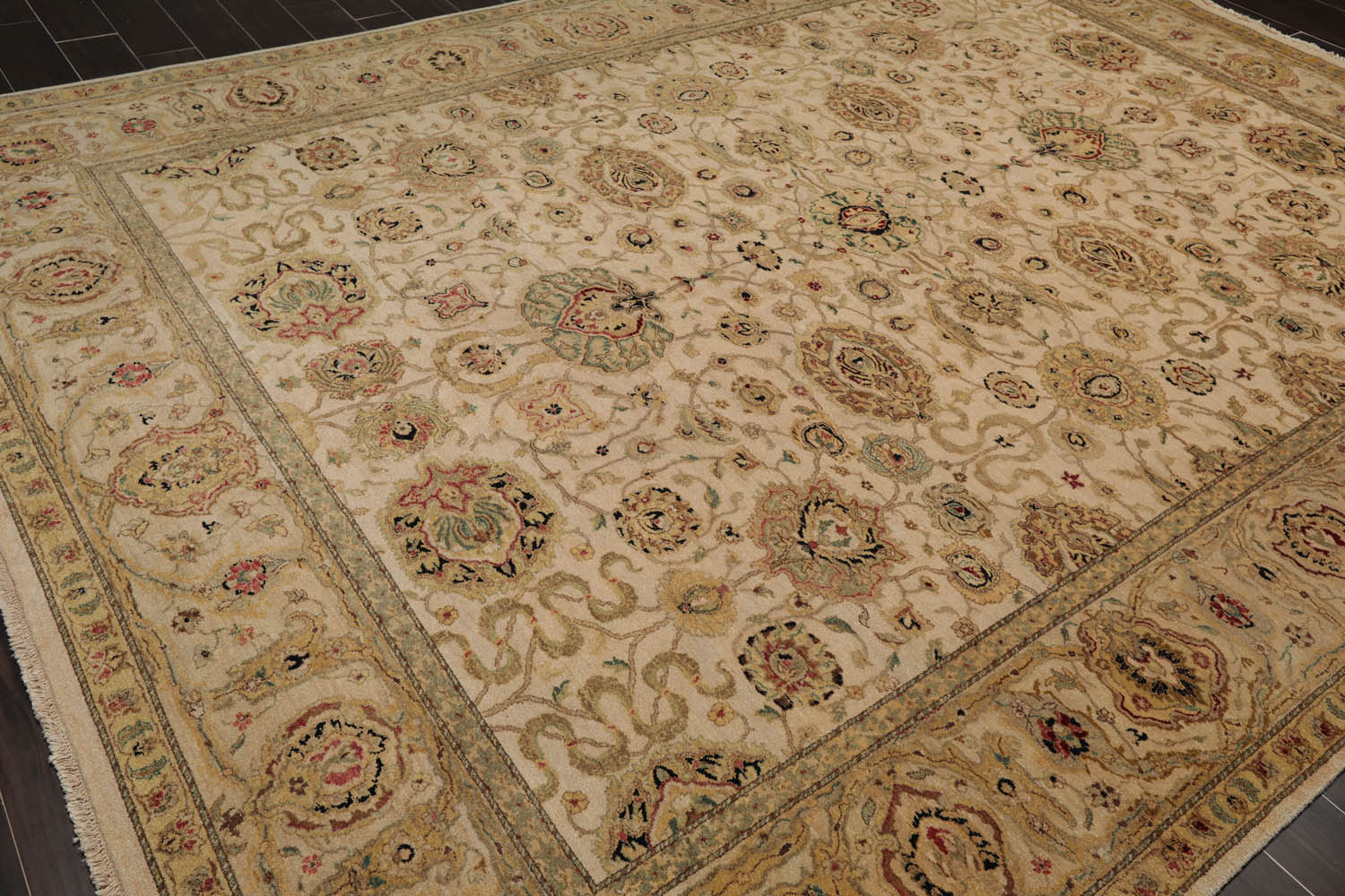 9x12 Beige, Taupe, Mustard Color Hand Knotted All-Over 100% Wool Traditional Oriental Rug