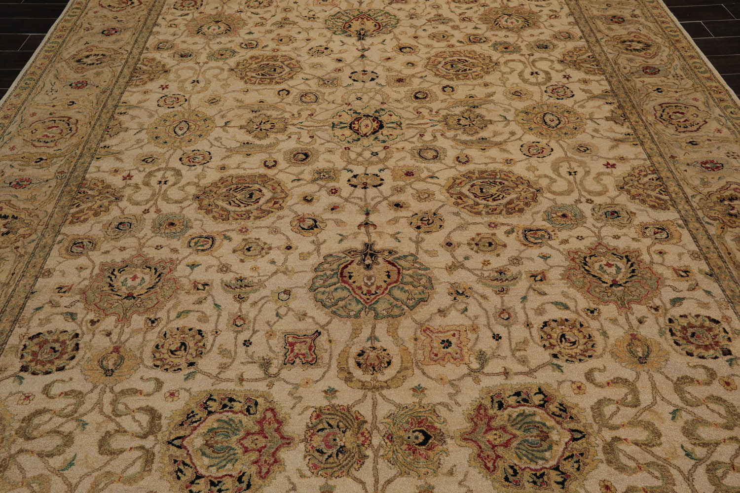 9x12 Beige, Taupe, Mustard Color Hand Knotted All-Over 100% Wool Traditional Oriental Rug