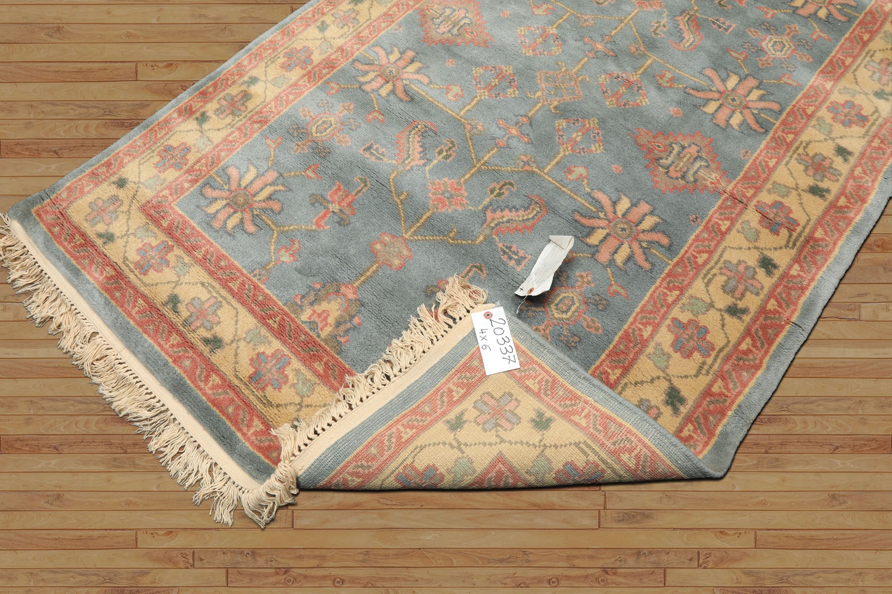 4x6 Aqua, Rose, Gold Color Hand Knotted Indo Oushak Wool Arts & Crafts Oriental Rug