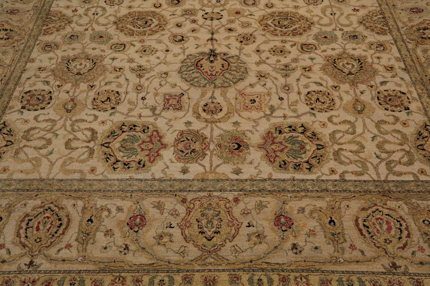 9x12 Beige, Taupe, Mustard Color Hand Knotted All-Over 100% Wool Traditional Oriental Rug