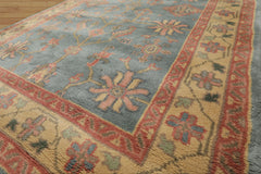 4x6 Aqua, Rose, Gold Color Hand Knotted Indo Oushak Wool Arts & Crafts Oriental Rug