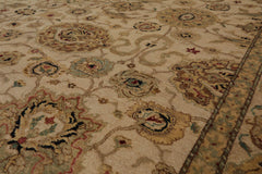 9x12 Beige, Taupe, Mustard Color Hand Knotted All-Over 100% Wool Traditional Oriental Rug