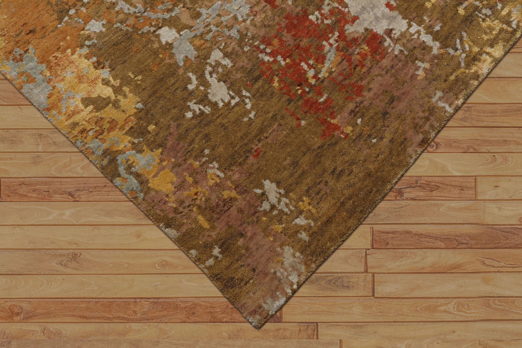 6x9 Peach, Charcoal, Green Color Hand Knotted Sherpa Wool & Bamboo Silk Modern Oriental Rug