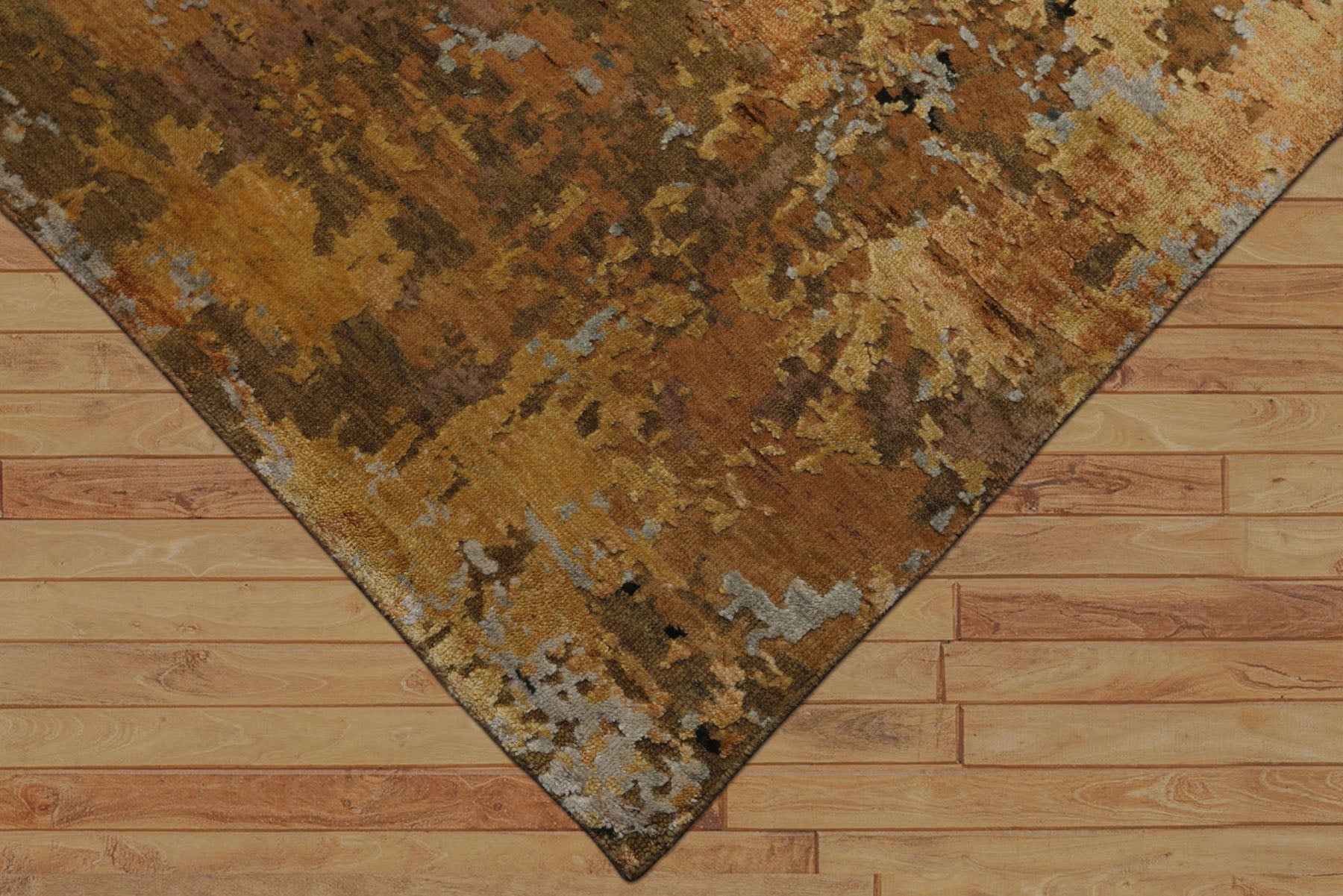 6x9 Peach, Charcoal, Green Color Hand Knotted Sherpa Wool & Bamboo Silk Modern Oriental Rug