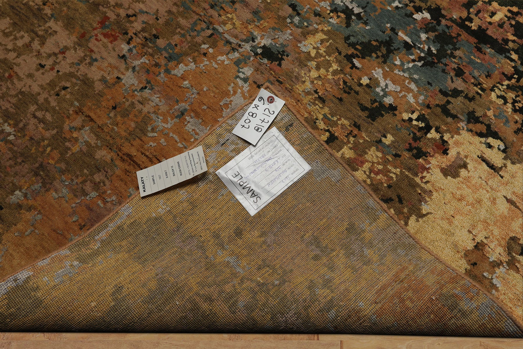 6x9 Peach, Charcoal, Green Color Hand Knotted Sherpa Wool & Bamboo Silk Modern Oriental Rug