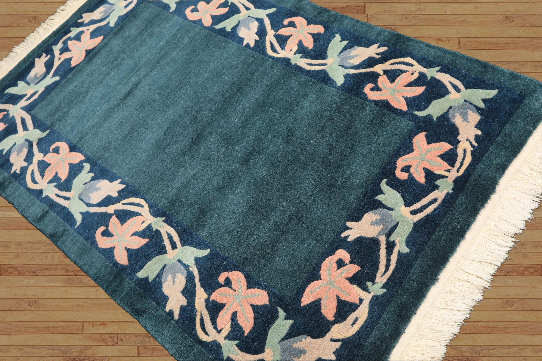 4x6 Teal, Navy, Blush Color Hand Knotted Tibetan Wool Classic European Oriental Rug