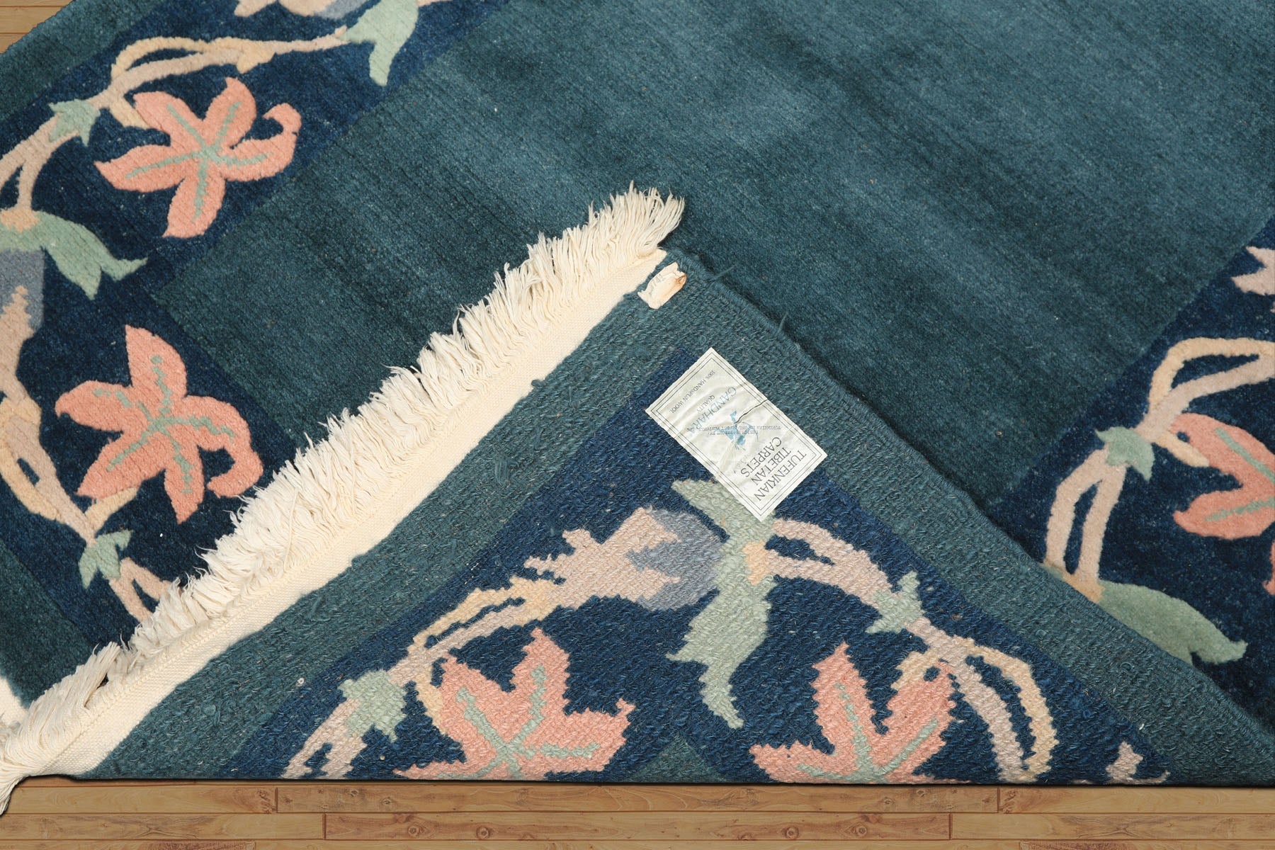 4x6 Teal, Navy, Blush Color Hand Knotted Tibetan Wool Classic European Oriental Rug