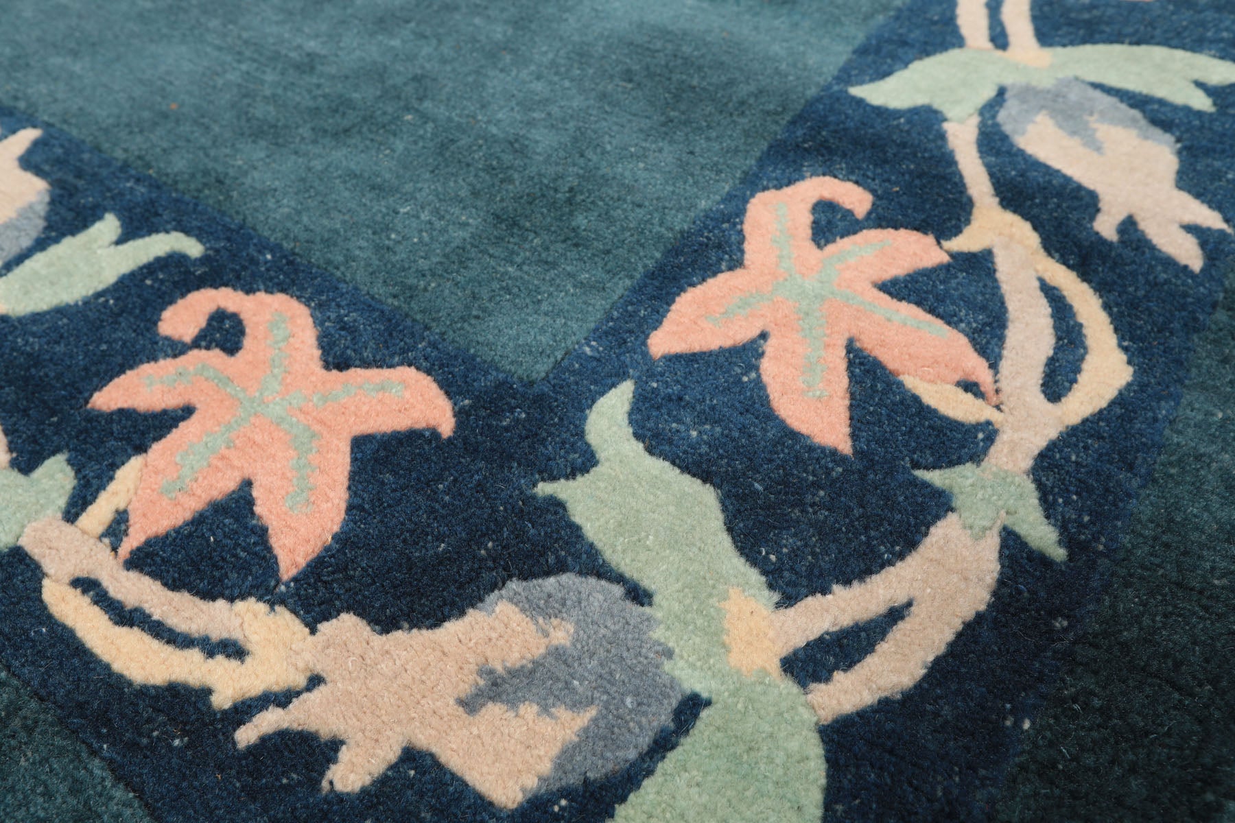 4x6 Teal, Navy, Blush Color Hand Knotted Tibetan Wool Classic European Oriental Rug