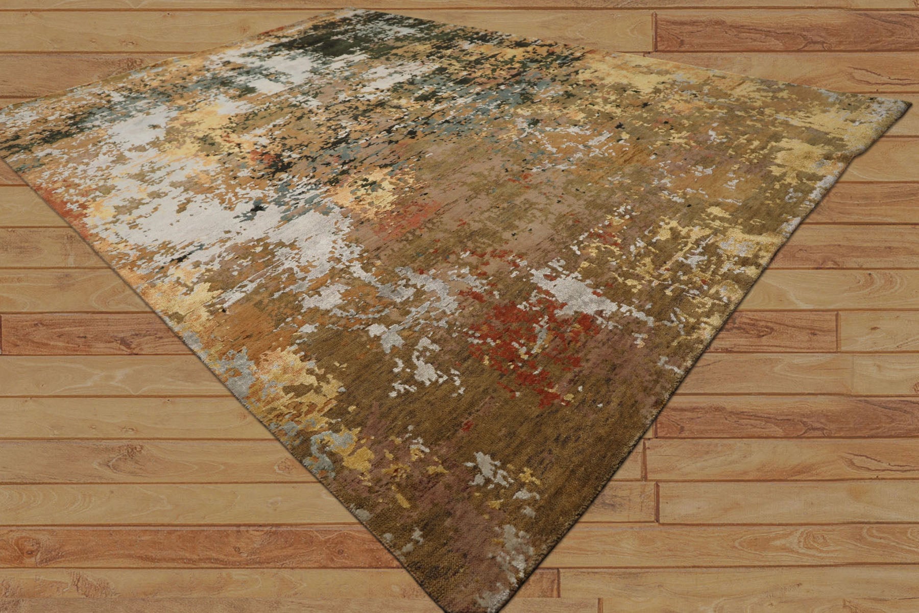 6x9 Peach, Charcoal, Green Color Hand Knotted Sherpa Wool & Bamboo Silk Modern Oriental Rug