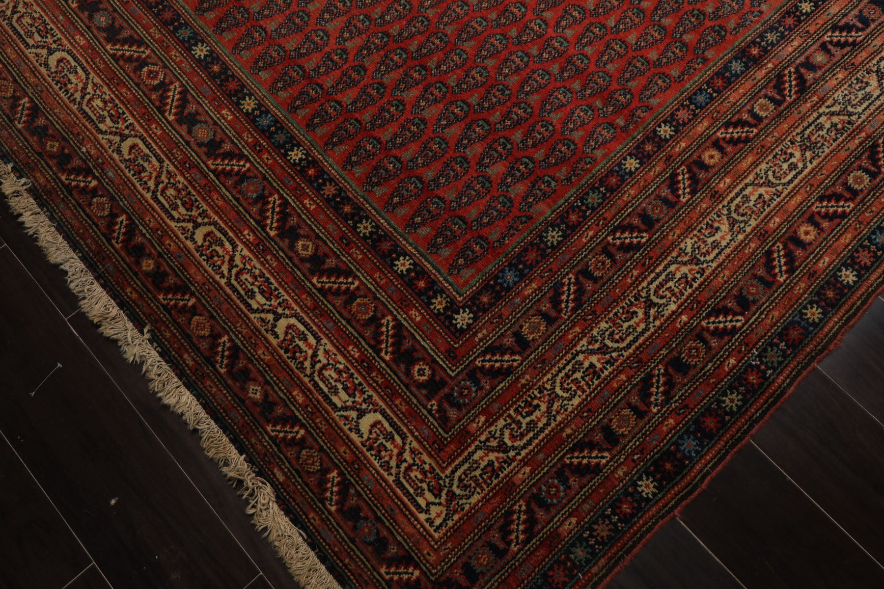 7x15 Antique Rose, Ivory, Navy Color Hand Knotted Antique Serabend Wool Traditional Oriental Rug