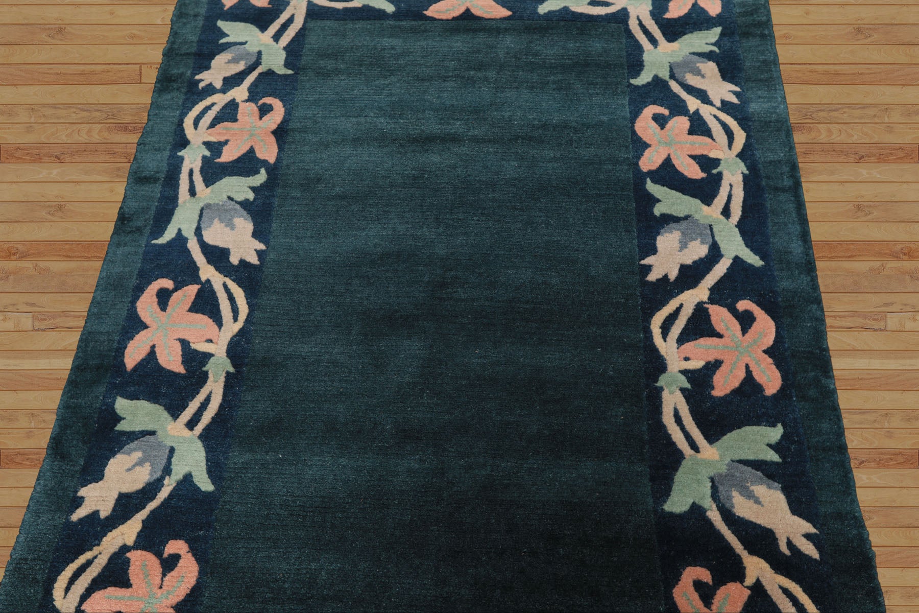 4x6 Teal, Navy, Blush Color Hand Knotted Tibetan Wool Classic European Oriental Rug