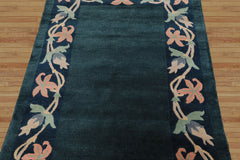 4x6 Teal, Navy, Blush Color Hand Knotted Tibetan Wool Classic European Oriental Rug