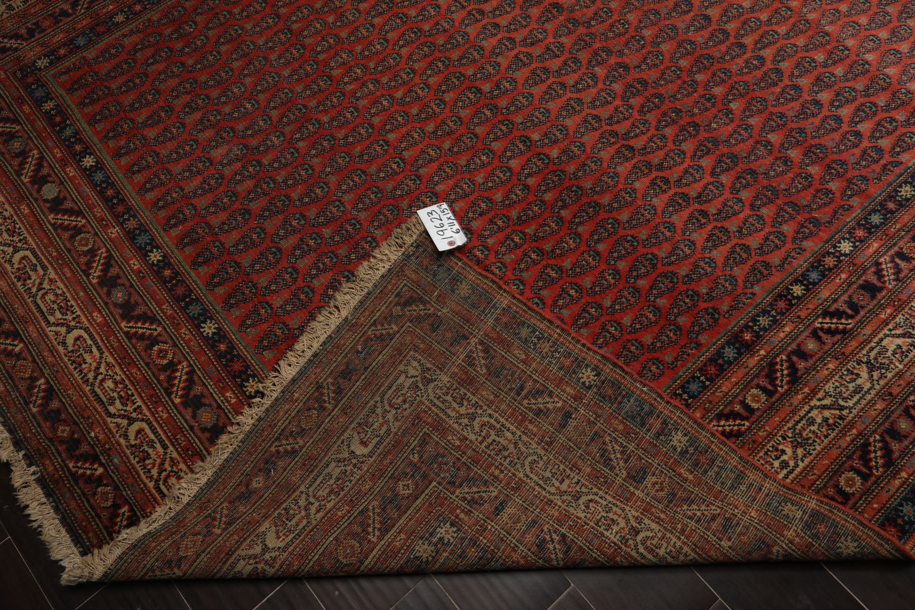 7x15 Antique Rose, Ivory, Navy Color Hand Knotted Antique Serabend Wool Traditional Oriental Rug