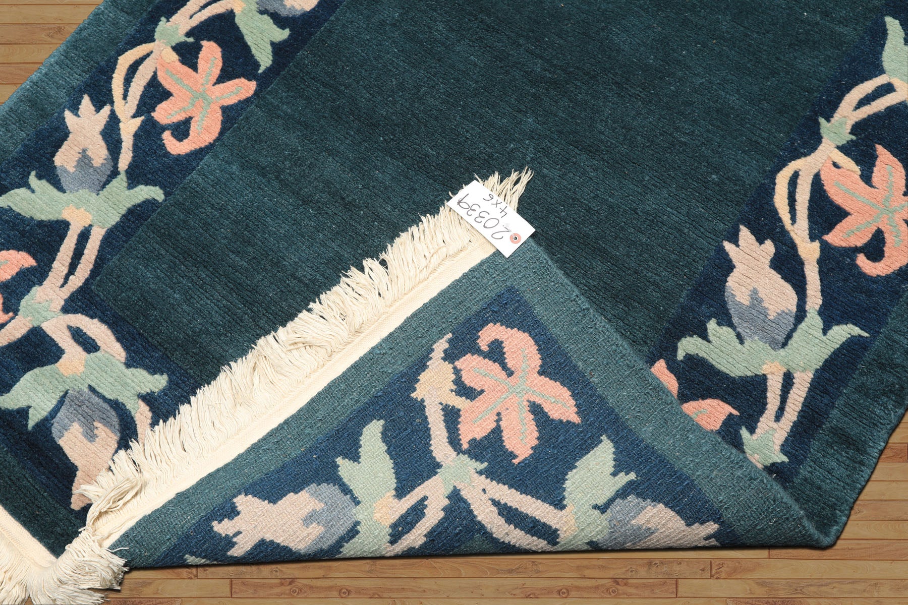 4x6 Teal, Navy, Blush Color Hand Knotted Tibetan Wool Classic European Oriental Rug