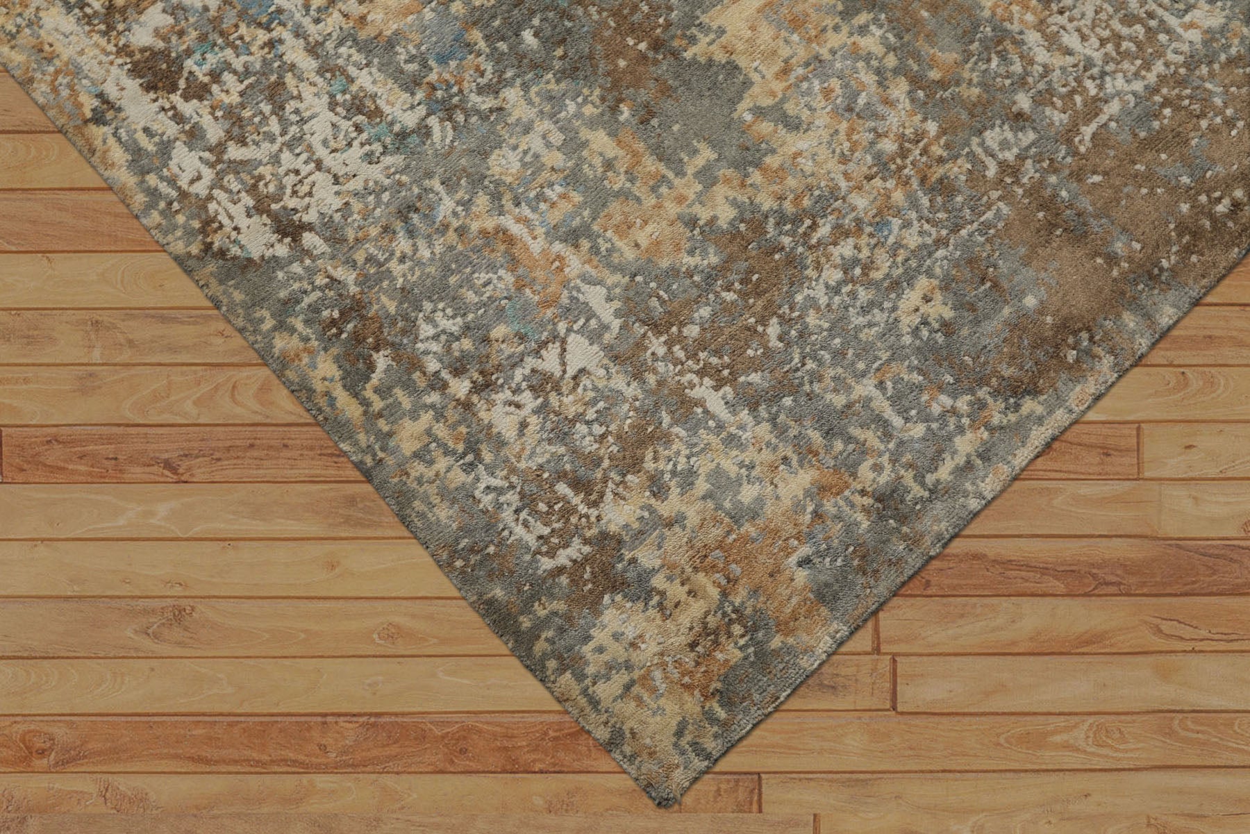 6x9 Gray, Ivory, Aqua Color Hand Knotted Sherpa Wool & Bamboo Silk Modern Oriental Rug