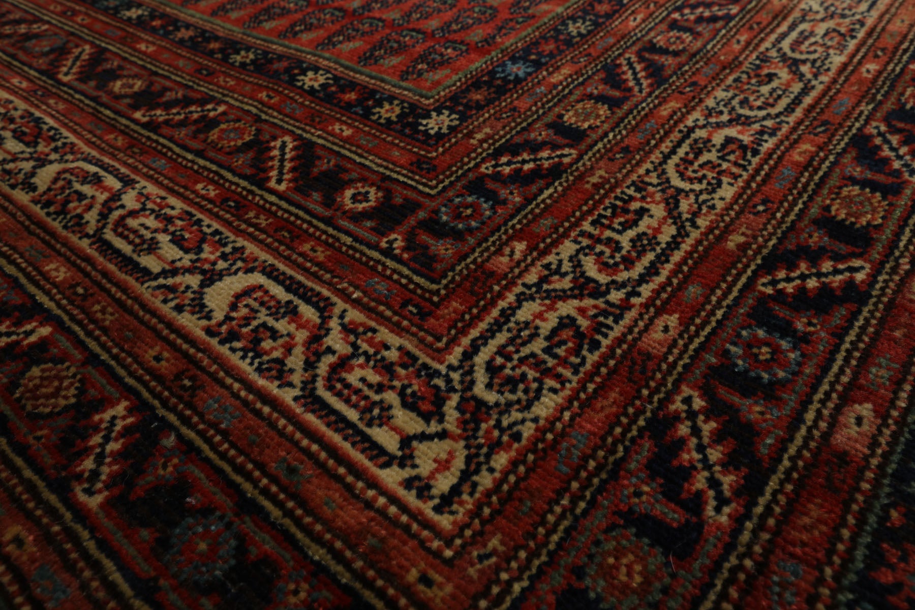 7x15 Antique Rose, Ivory, Navy Color Hand Knotted Antique Serabend Wool Traditional Oriental Rug