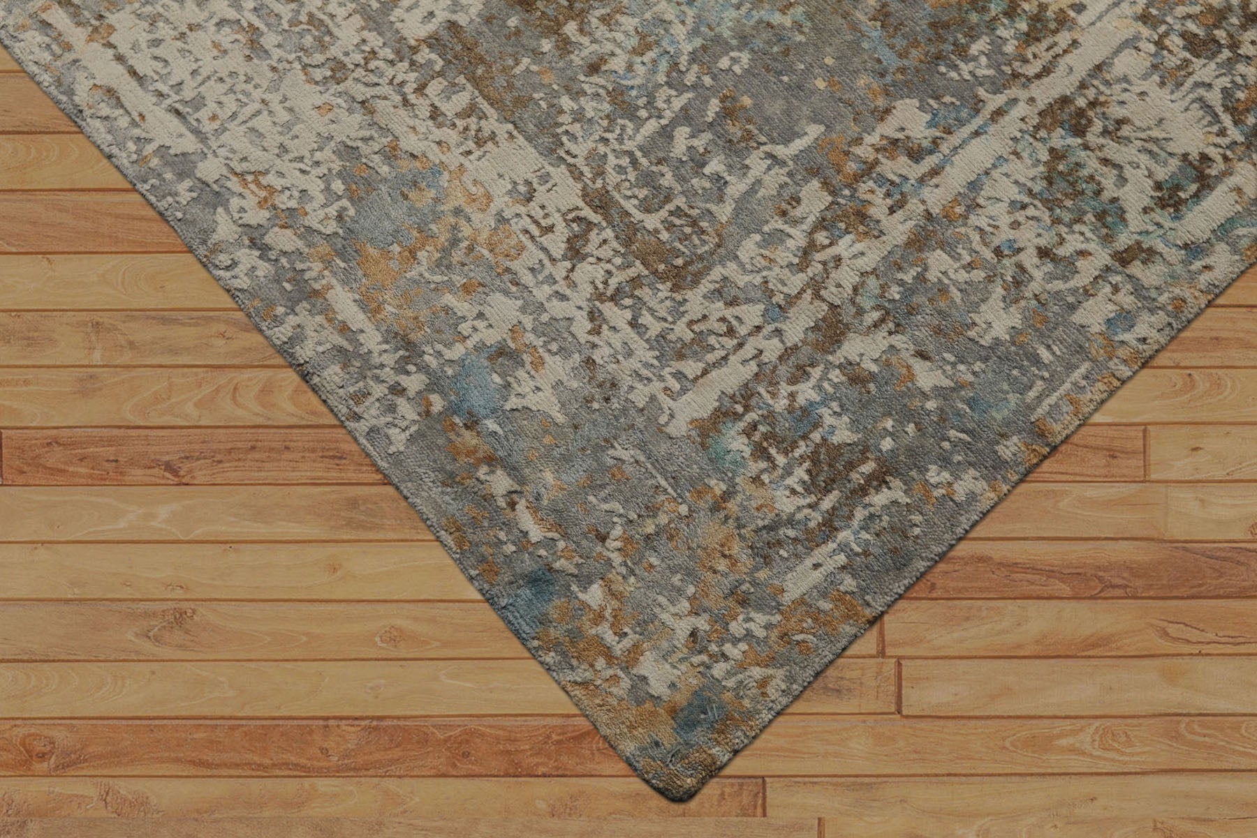 6x9 Gray, Ivory, Aqua Color Hand Knotted Sherpa Wool & Bamboo Silk Modern Oriental Rug