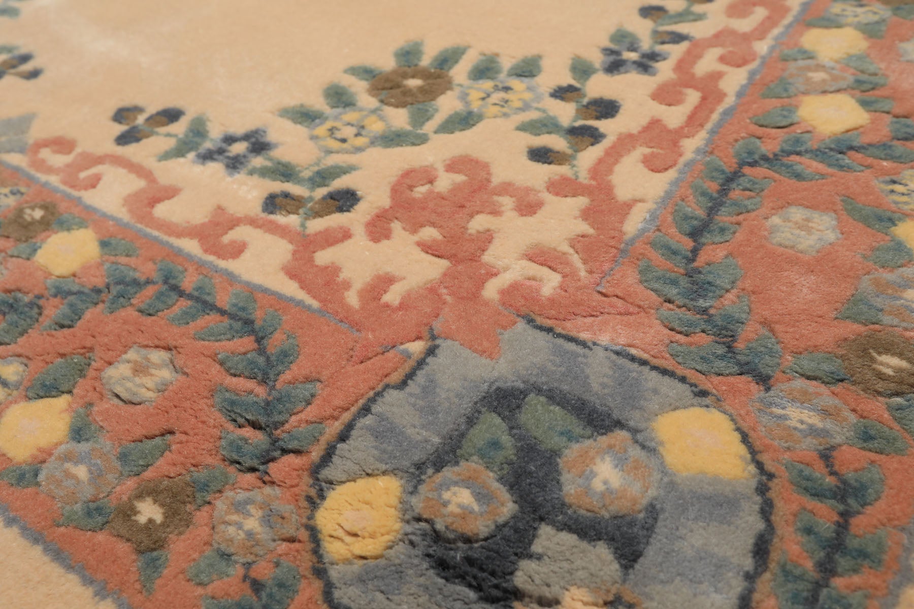4x6 Peach, Blush, Blue Color Hand Knotted French Aubusson Savonerrie Wool Traditional Oriental Rug