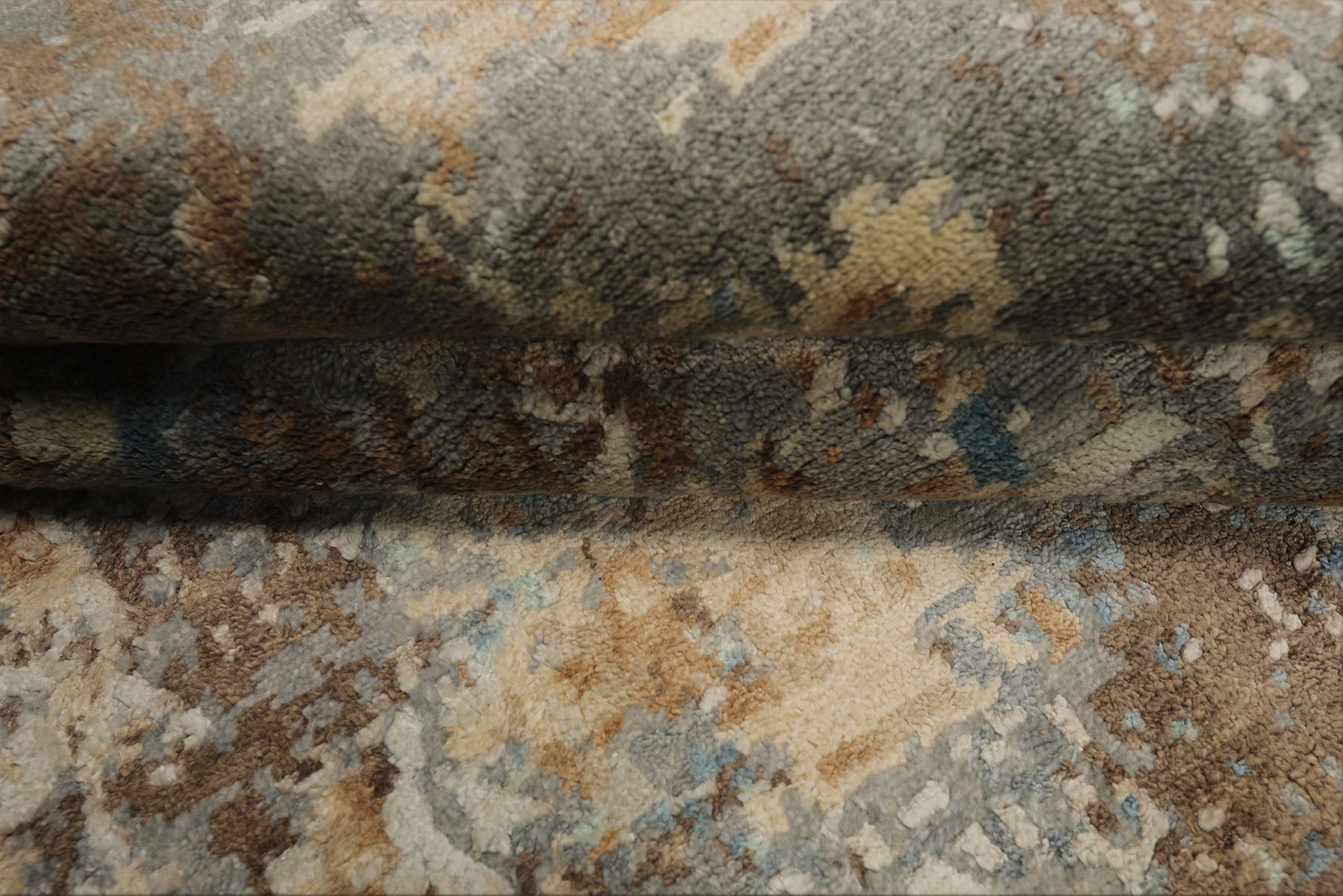 6x9 Gray, Ivory, Aqua Color Hand Knotted Sherpa Wool & Bamboo Silk Modern Oriental Rug