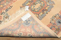 4x6 Peach, Blush, Blue Color Hand Knotted French Aubusson Savonerrie Wool Traditional Oriental Rug