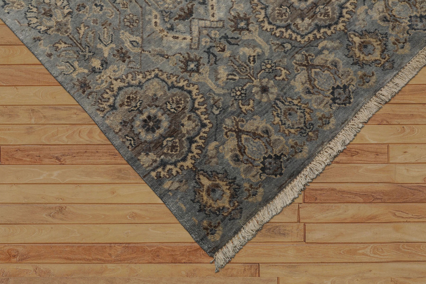 6x9 Blue, Brown, Ivory Color Hand Knotted Agra Wool Traditional Oriental Rug