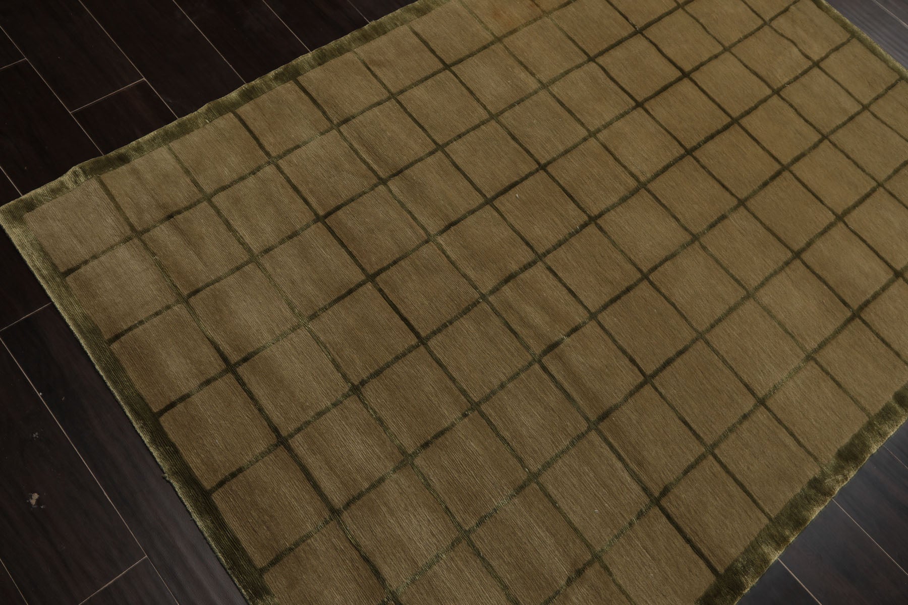 4x6 Moss, Green, Color Hand Knotted Tibetan Wool & Silk Transitional Oriental Rug