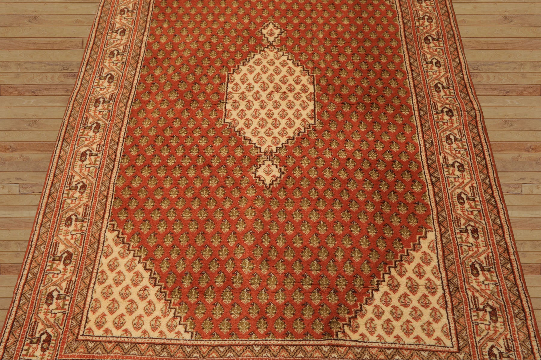 4x6 Burnt Orange, Ivory, Lime Color Hand Knotted Paisley Wool Traditional Oriental Rug