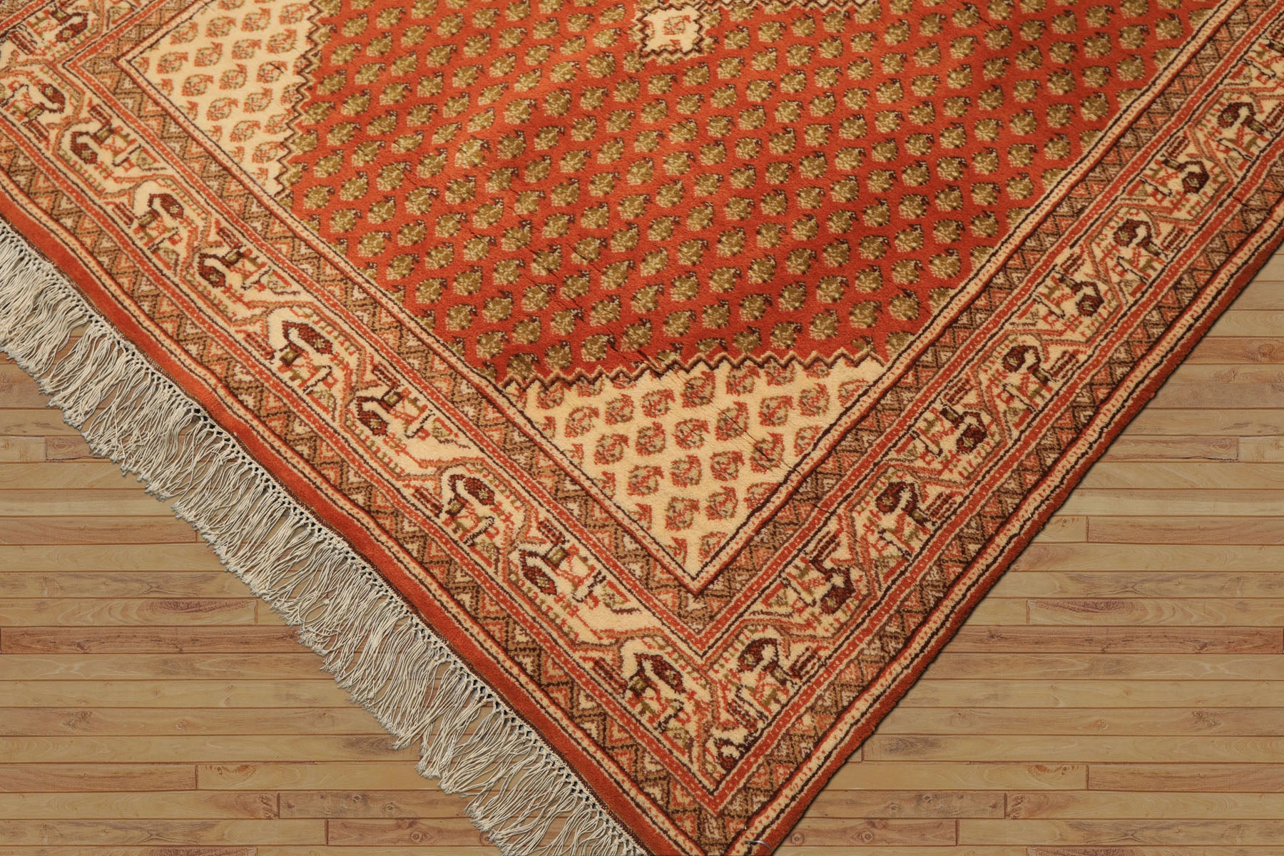 4x6 Burnt Orange, Ivory, Lime Color Hand Knotted Paisley Wool Traditional Oriental Rug