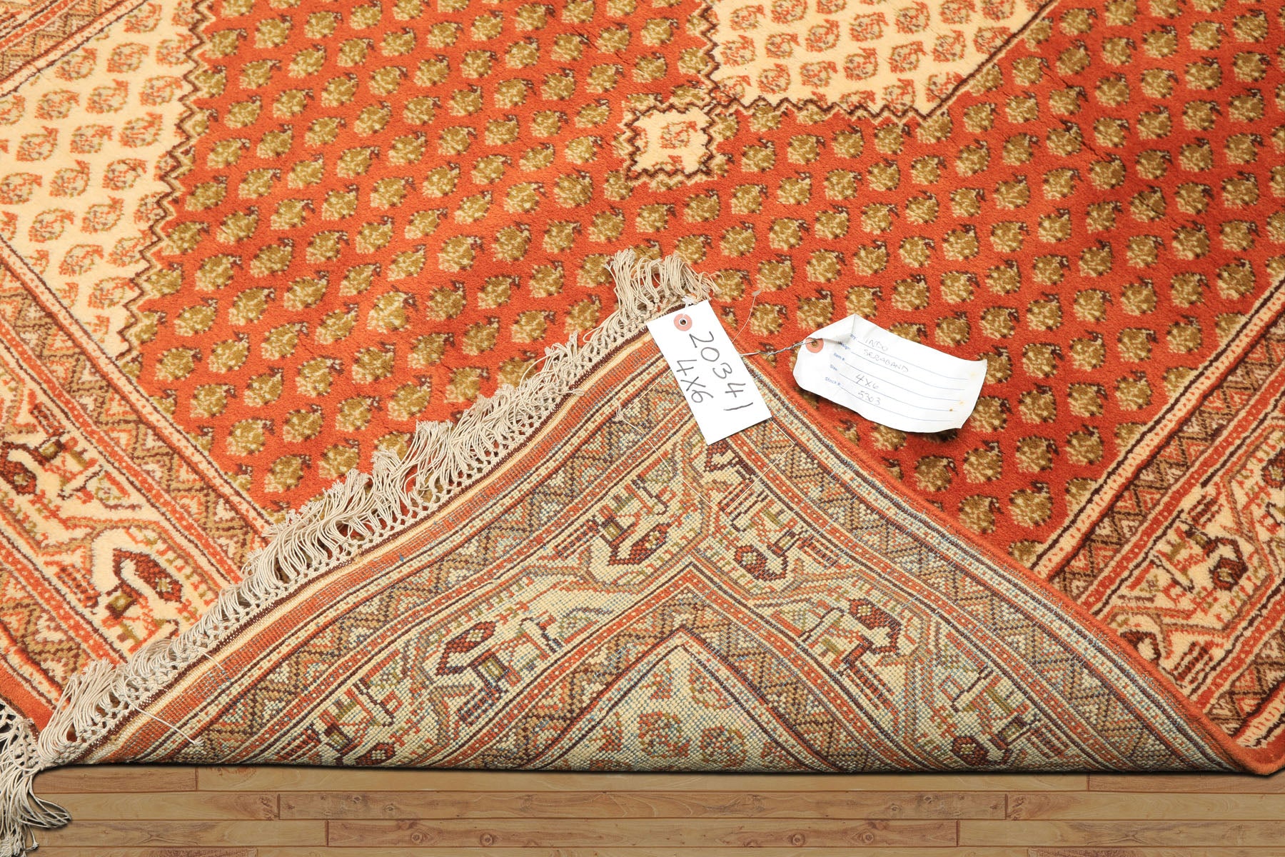 4x6 Burnt Orange, Ivory, Lime Color Hand Knotted Paisley Wool Traditional Oriental Rug
