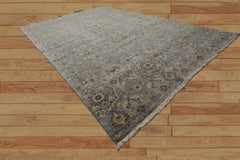 6x9 Blue, Brown, Ivory Color Hand Knotted Agra Wool Traditional Oriental Rug