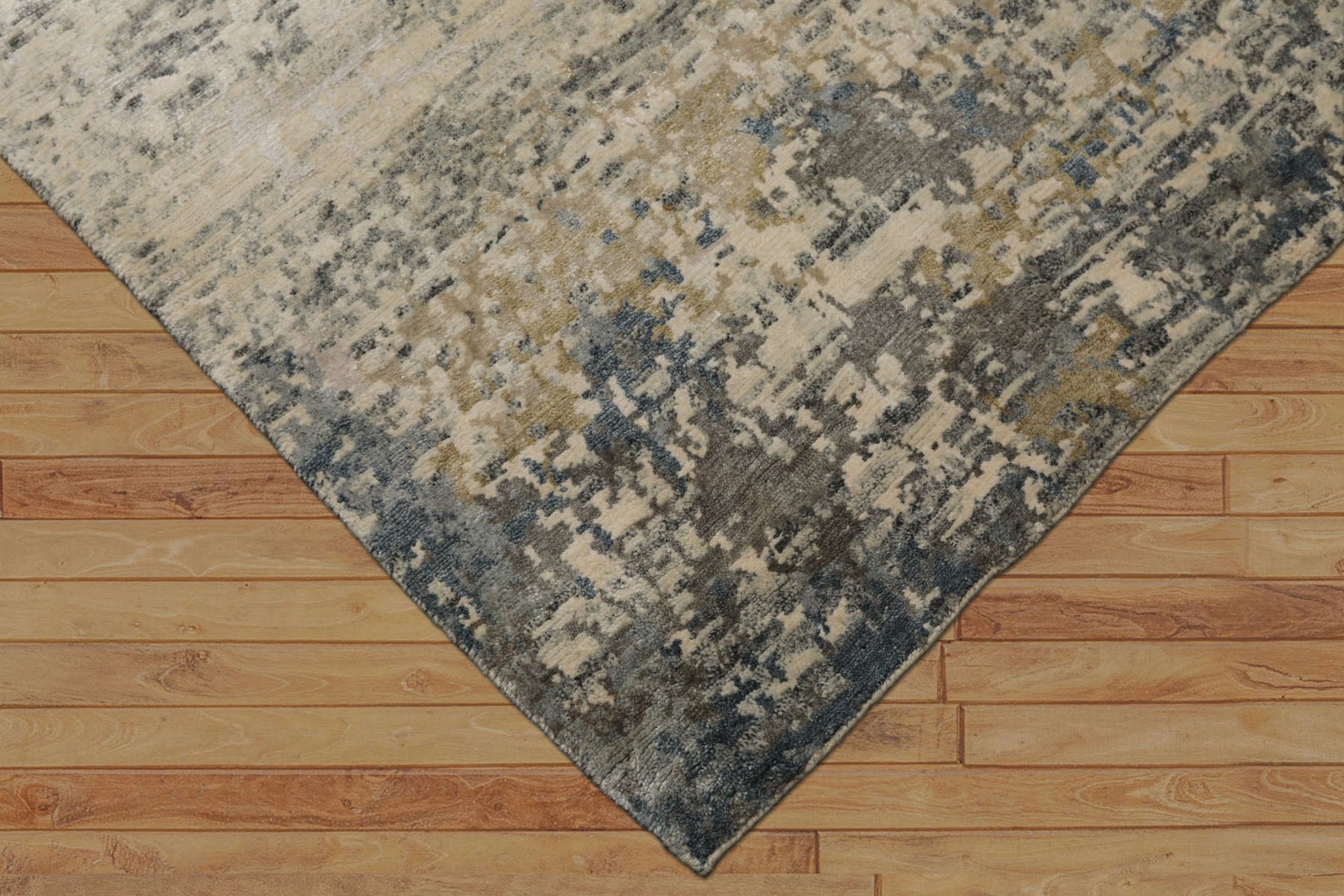 6x9 Ivory, Gray, Taupe Color Hand Knotted Sherpa Wool & Bamboo Silk Modern Oriental Rug