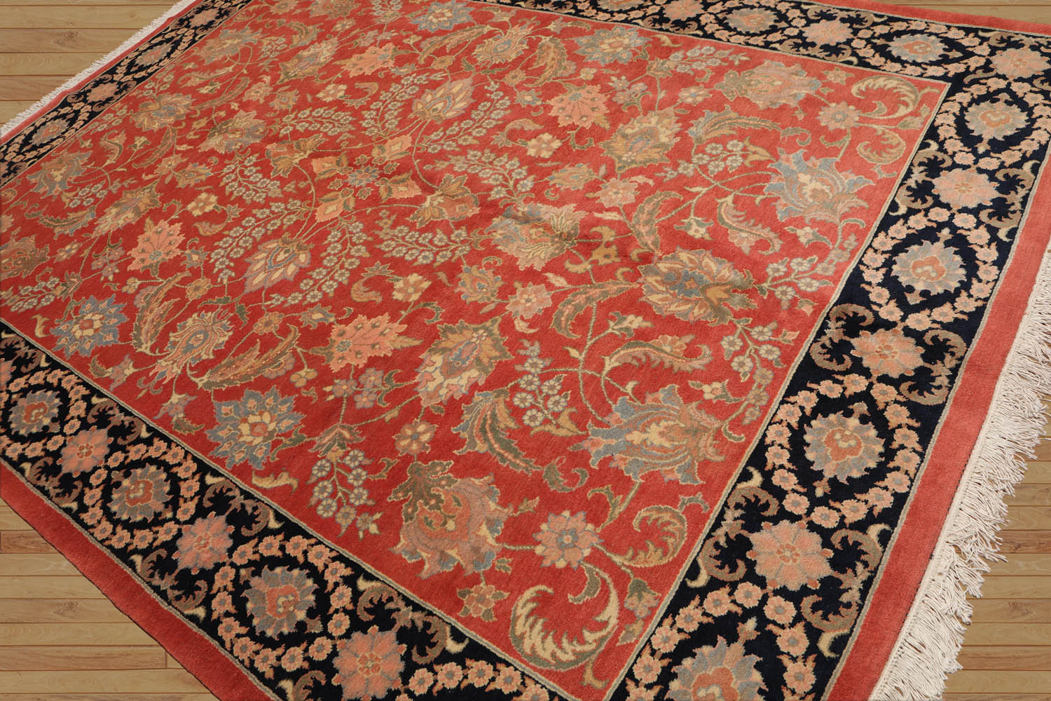 8x10 Multi, Black, Peach Color Hand Knotted Floral 100% Wool Traditional-Persian/Oriental Oriental Rug