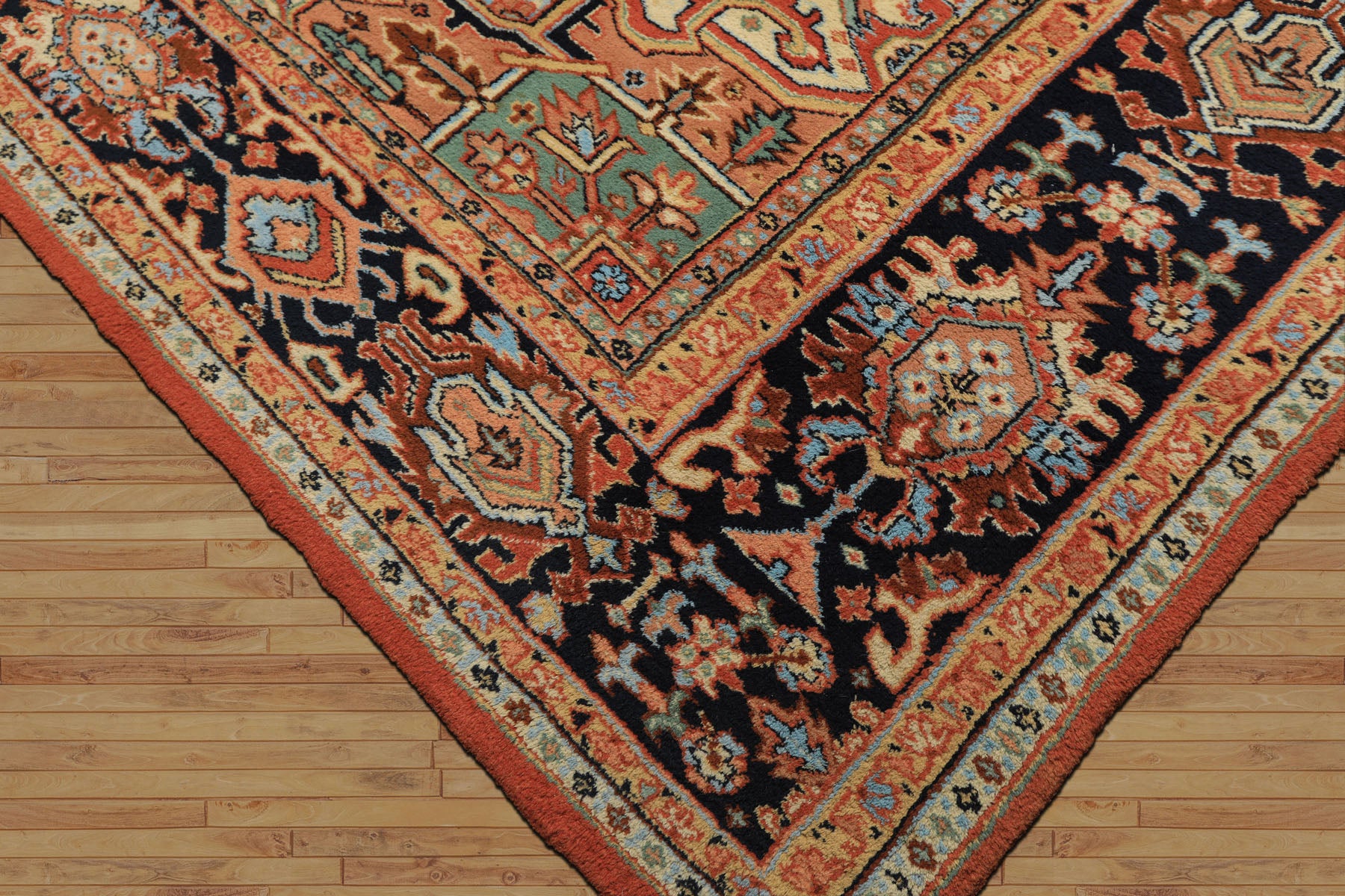 9x12 Burnt Orange, Navy, Ivory Color Hand Knotted Heriz Wool Traditional Oriental Rug