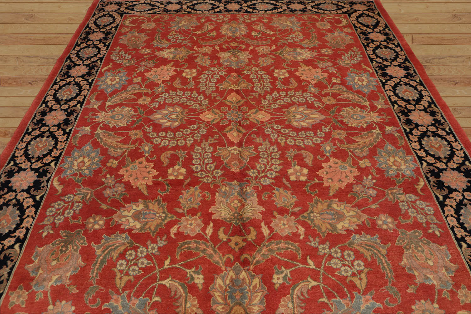 8x10 Multi, Black, Peach Color Hand Knotted Floral 100% Wool Traditional-Persian/Oriental Oriental Rug