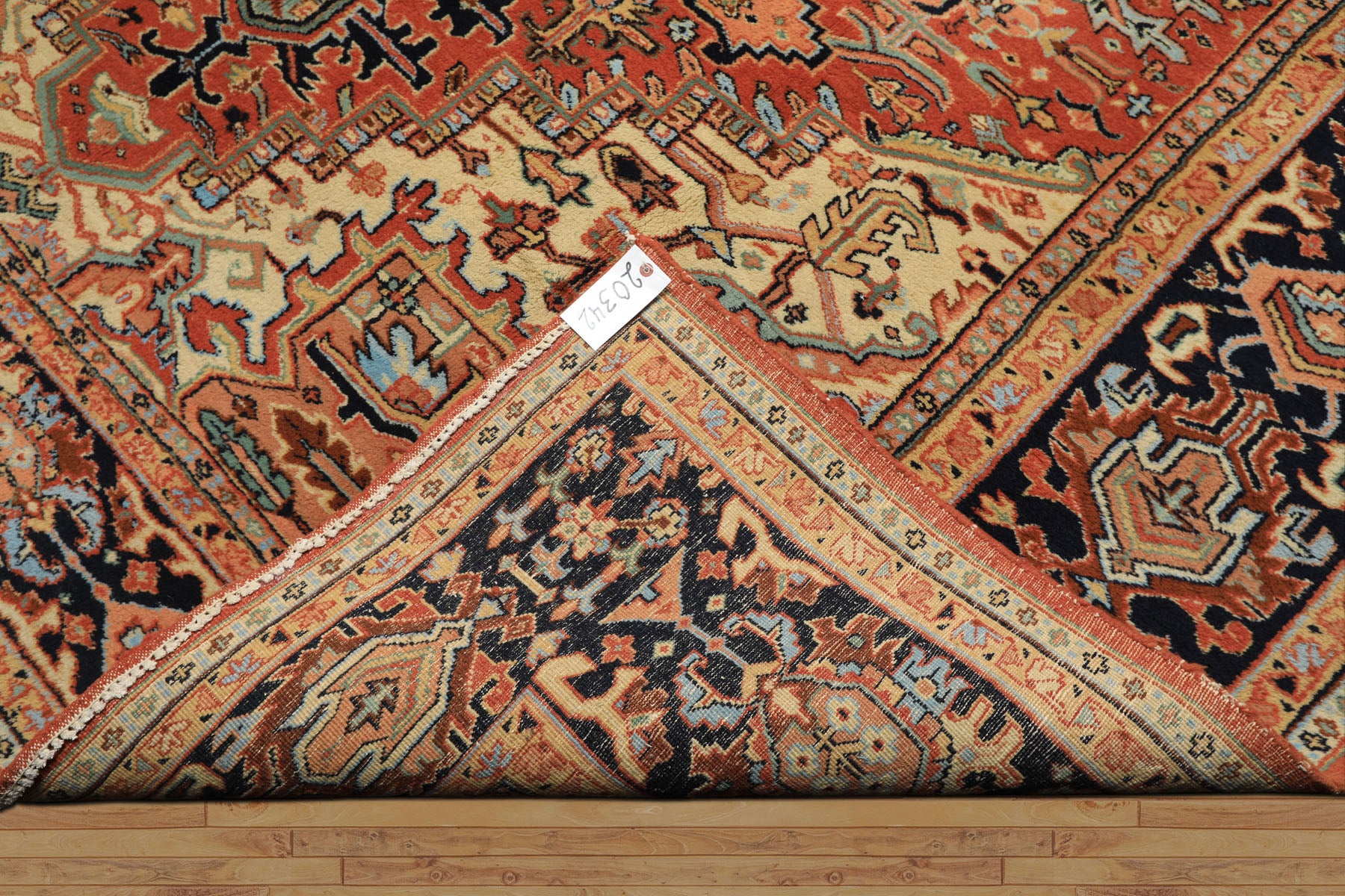 9x12 Burnt Orange, Navy, Ivory Color Hand Knotted Heriz Wool Traditional Oriental Rug