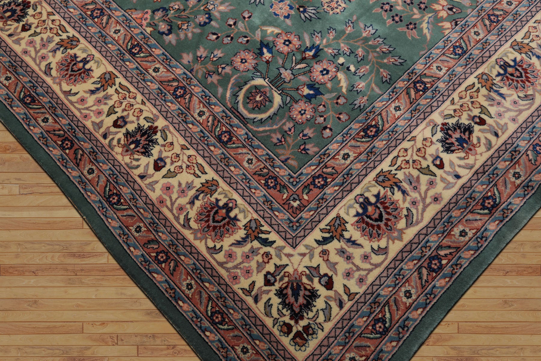 9x12 Turquoise, Ivory, Navy Color Hand Knotted Sarouk Wool Traditional Oriental Rug