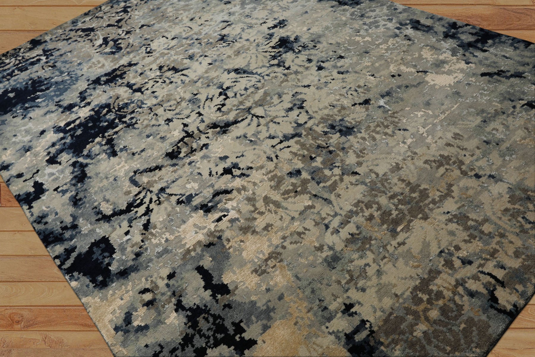 6x9 Gray, Beige, Blue Color Hand Knotted Sherpa Wool & Bamboo Silk Modern Oriental Rug