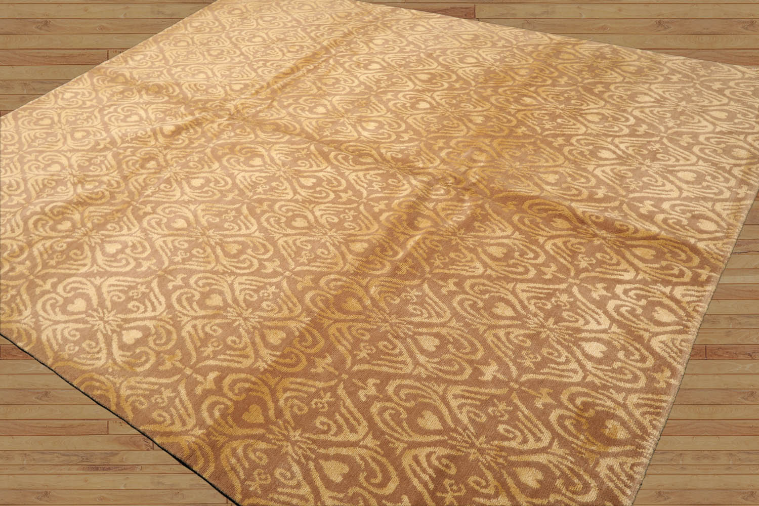 8x10 Tan, Gold, Color Hand Knotted All-Over Wool & Silk Transitional Oriental Rug