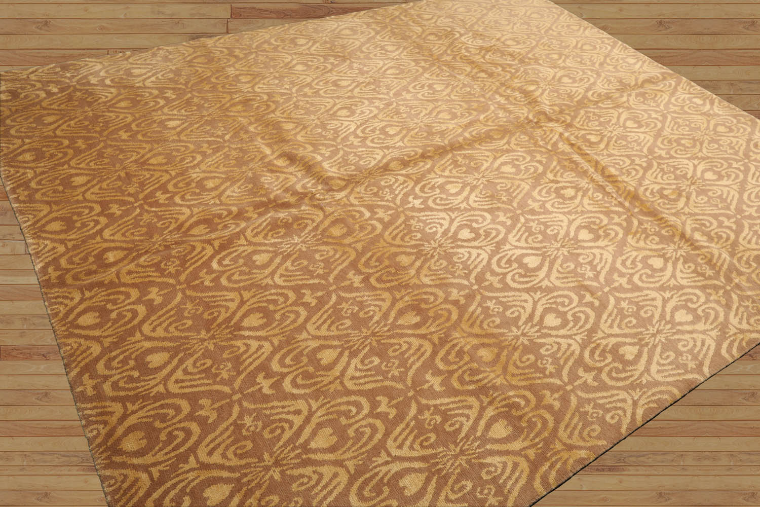 8x10 Tan, Gold, Color Hand Knotted All-Over Wool & Silk Transitional Oriental Rug
