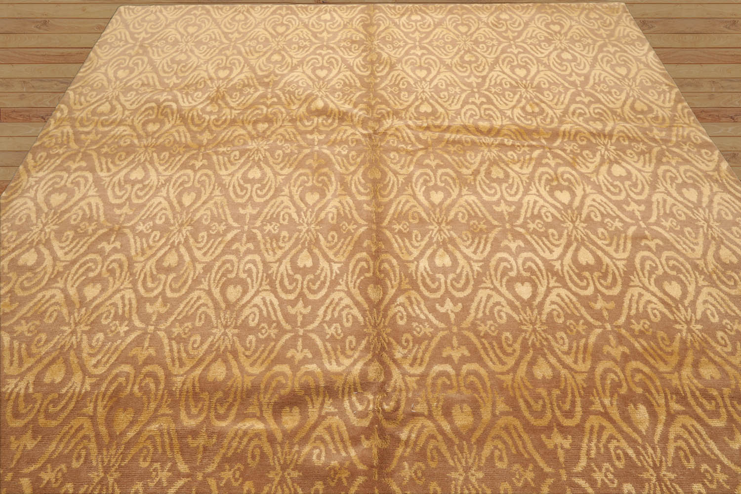 8x10 Tan, Gold, Color Hand Knotted All-Over Wool & Silk Transitional Oriental Rug