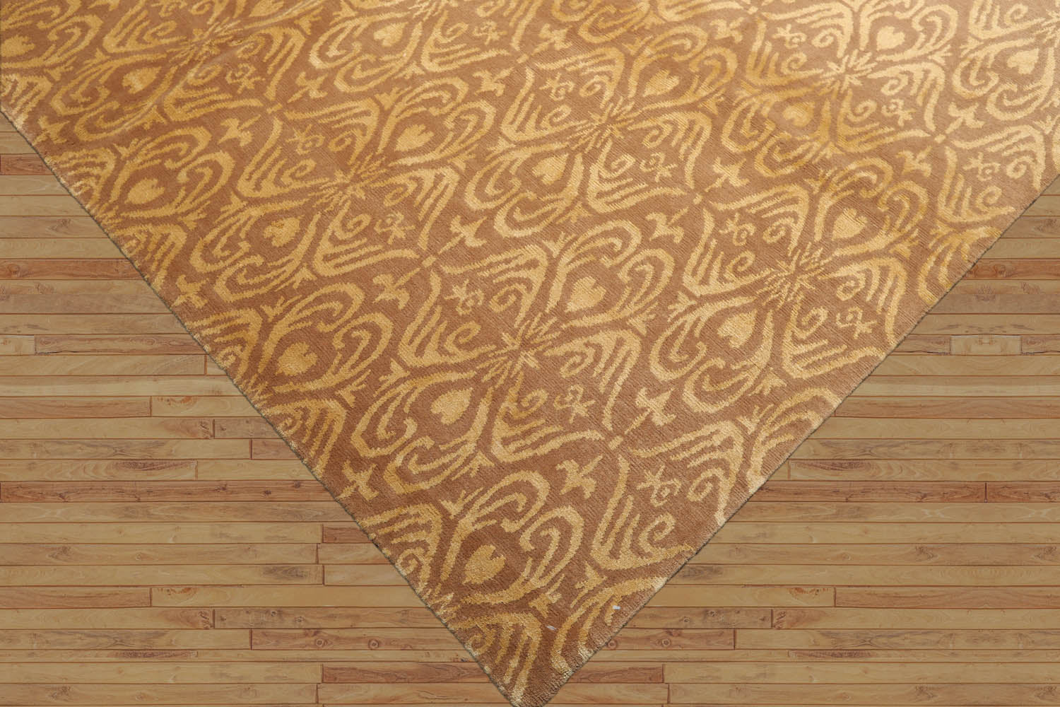 8x10 Tan, Gold, Color Hand Knotted All-Over Wool & Silk Transitional Oriental Rug