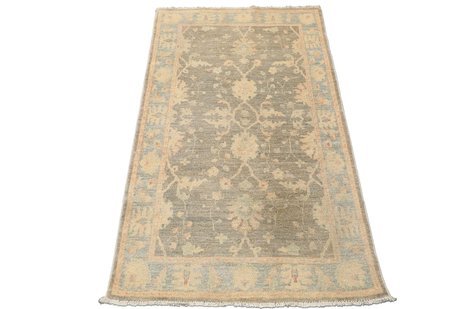 3x5 Gray, Aqua, Moss Color Hand Knotted Peshawar Wool Traditional Oriental Rug