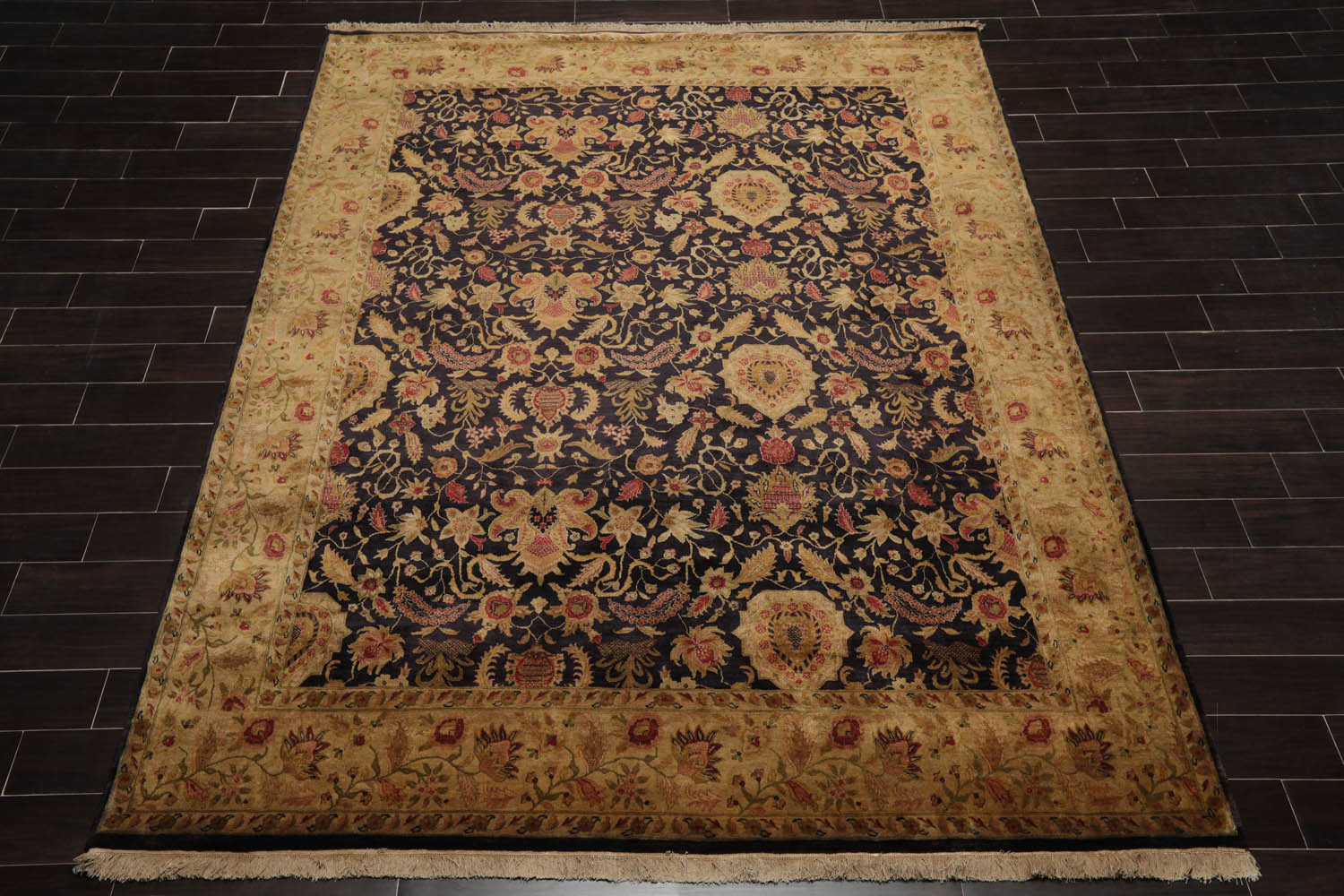 8x10 Charcoal, Olive, Beige Color Hand Knotted All-Over 100% Wool Traditional Oriental Rug
