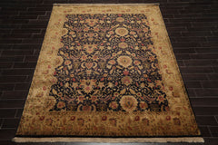 8x10 Charcoal, Olive, Beige Color Hand Knotted All-Over 100% Wool Traditional Oriental Rug