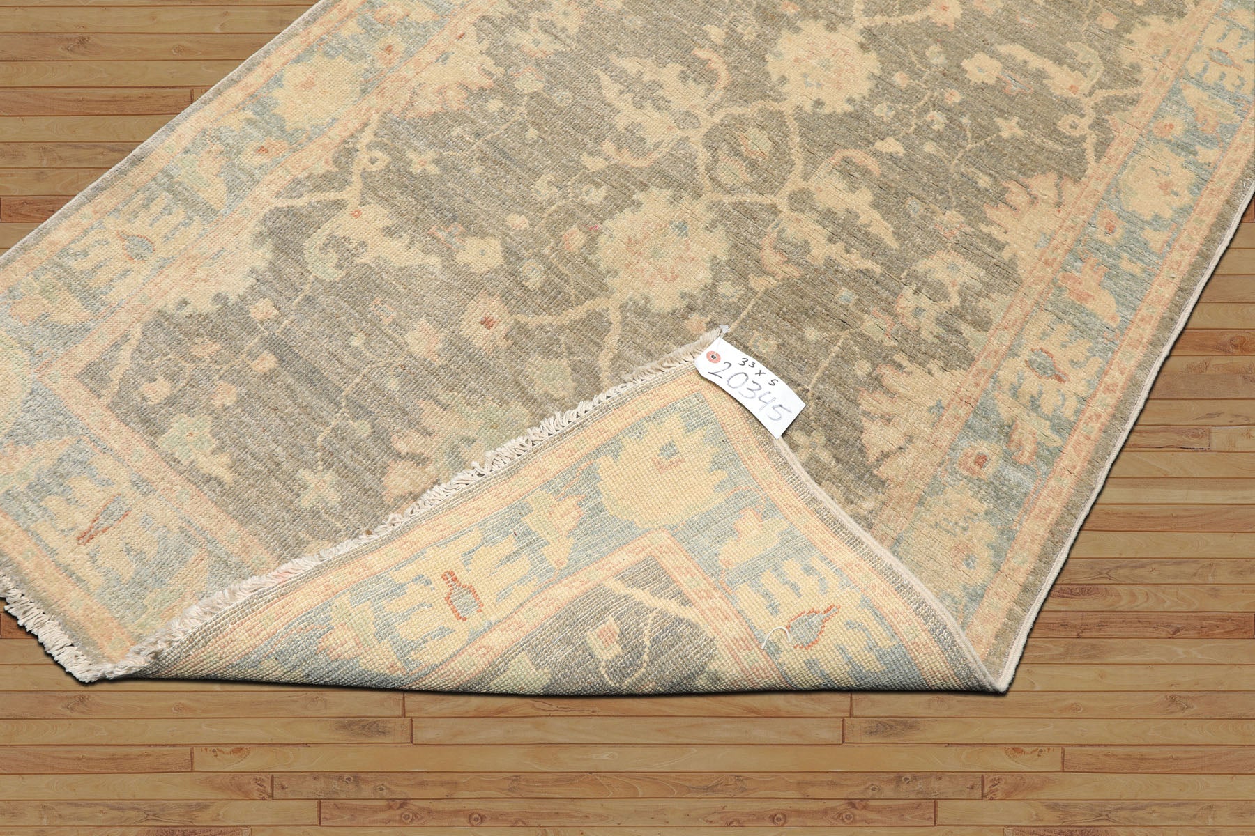 3x5 Gray, Aqua, Moss Color Hand Knotted Peshawar Wool Traditional Oriental Rug