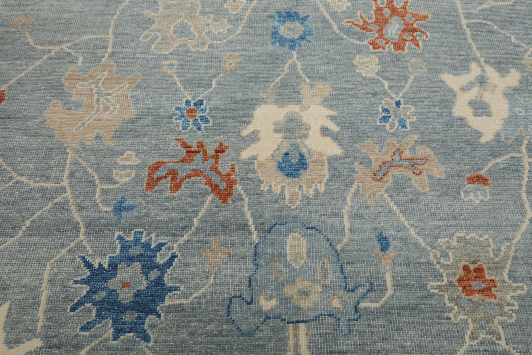 Multi Size Blue Taupe Ivory Color Hand Knotted Oushak Wool Arts & Crafts Oriental Rug