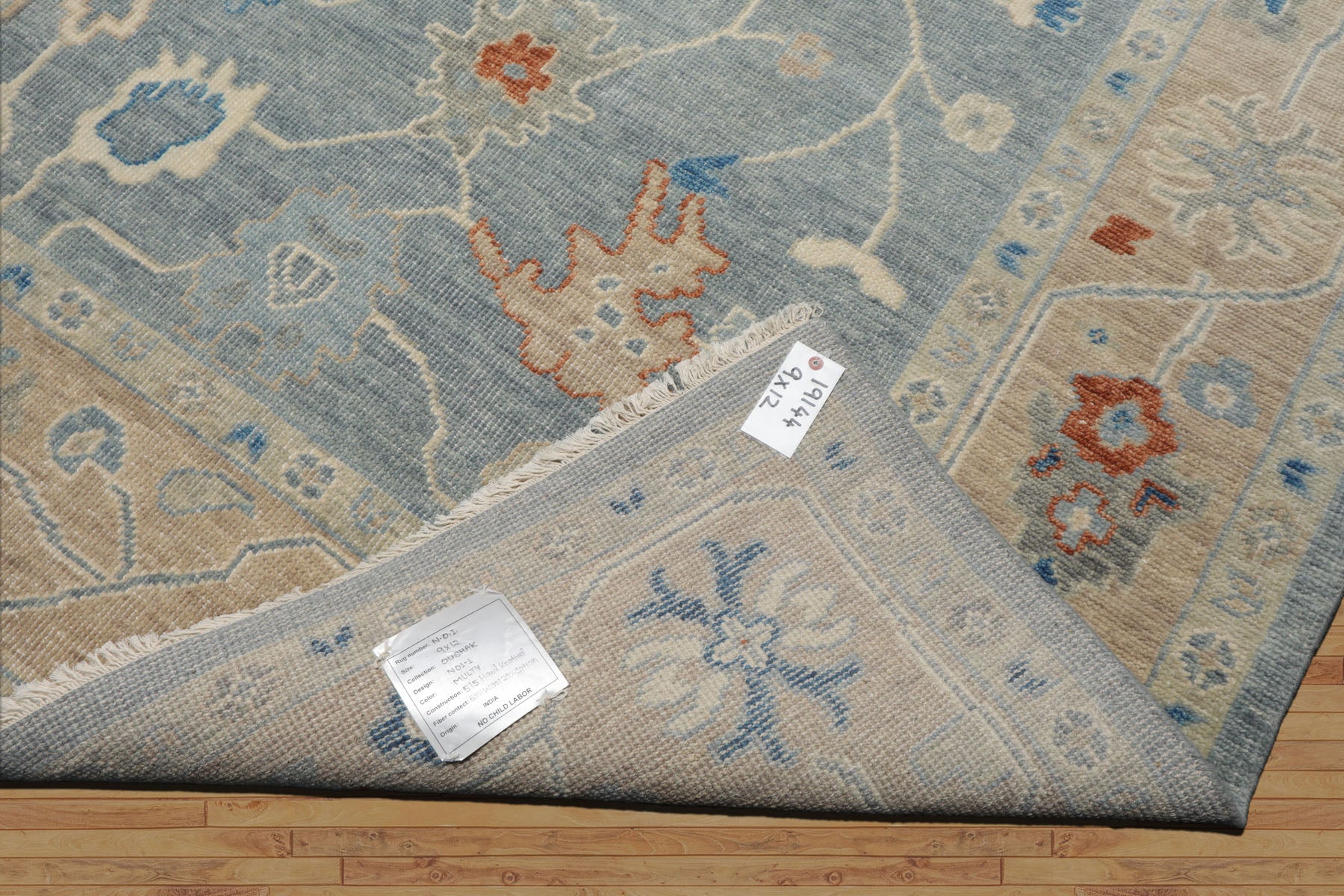 Multi Size Blue Taupe Ivory Color Hand Knotted Oushak Wool Arts & Crafts Oriental Rug