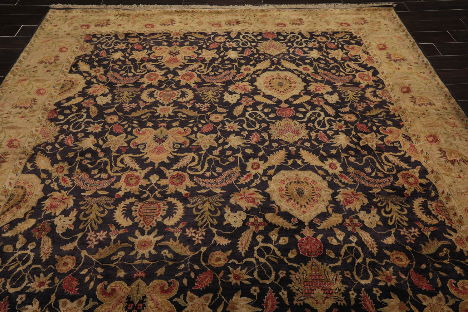 8x10 Charcoal, Olive, Beige Color Hand Knotted All-Over 100% Wool Traditional Oriental Rug